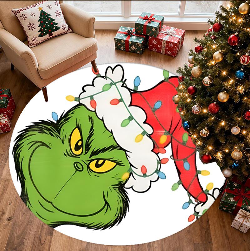 The Grinch Pattern Round Rug, Indoor/Outdoor Mat, for Picnic, Gameroom, Bedroom, Office, Living Room, Home Decor Carpet, Birthday Gift