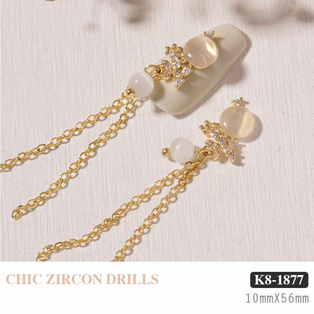 Pearl Opal Charms Nail Art Decorations Nail Rhinestones Crystal Pendant Chain Nail Art Jewelry