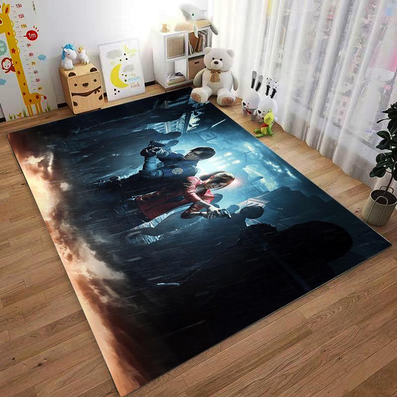 Intense Battle Scene Rug with Characters and Dark Atmosphere Suitable for use as an anti-slip game mat for living room and bedroom sofas