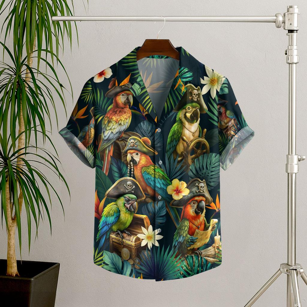 Hawaiian Beach Shirt Fashion Men's Skull Pirate Print Shirt Retro Casual Street Clothing Men's Summer Unisex Short Sleeve Top