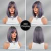 2025 New Gradient Gray Purple Short Straight Wig for Women - Side Bangs Bob Wig Synthetic Machine Made Full Cap, 4 Colors Available