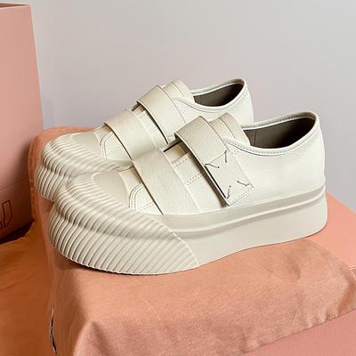 Большой круглый носок невидимая увеличивающая рост стелька липучка бисквит повседневные туфли женские туфли в стиле преппи белые