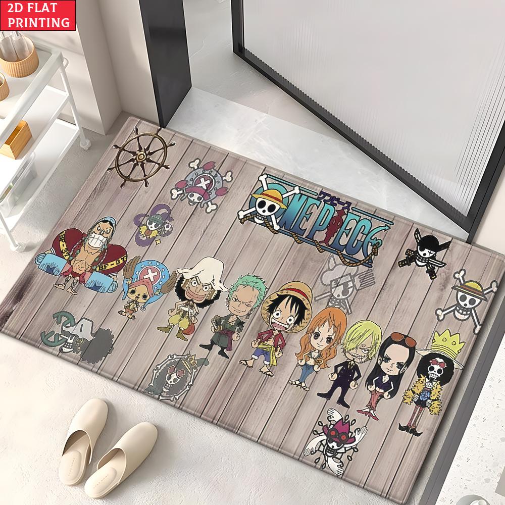 Anime Pirate Crew Treasure Doormat, Cartoon Character Non-slip Floor Mat, Decorative Entrance Rug for Home Living Room Bedroom