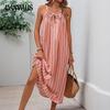 Women's Summer Halter Dress Bow Striped Loose Dress