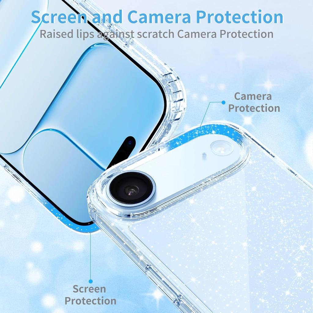 Clear Glitter Soft TPU Case For iPhone Air 17 Pro Max 16E 16 E 15 Plus 14 13 Mini 12 11 X XS XR SE 2022 2020 8 7 6 Women Girls Phone Cover Accessories