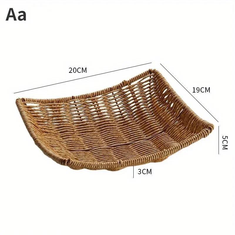 1PC Handwoven Rattan Storage Basket Wicker Tray Picnic Basket Bread Food Plate Fruit Cake Sundries Box Tray Kitchen Decoration