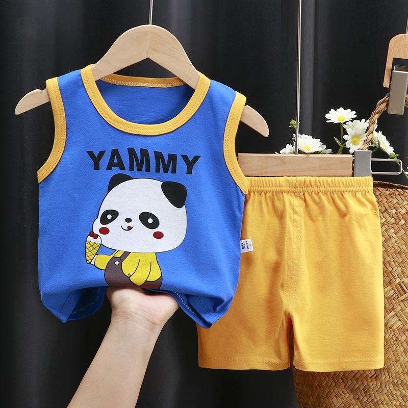 Children's Cotton Pullover Sets - Summer Boys' And Girls' Sleeveless T-shirts And Shorts Sets
