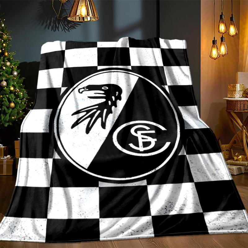 Red White Stripes With Crest Blanket Lightweight Ideal Bedding Blanket Perfect for Travel, Camping, Living Rooms, Offices, Sofas, Fan Christmas gift
