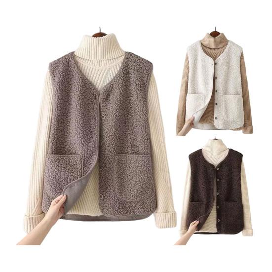 Women's Fleece Vest Button Down Sleeveless Jacket with Pockets Casual Oversized Fuzzy Vest Fall Winter Outerwear