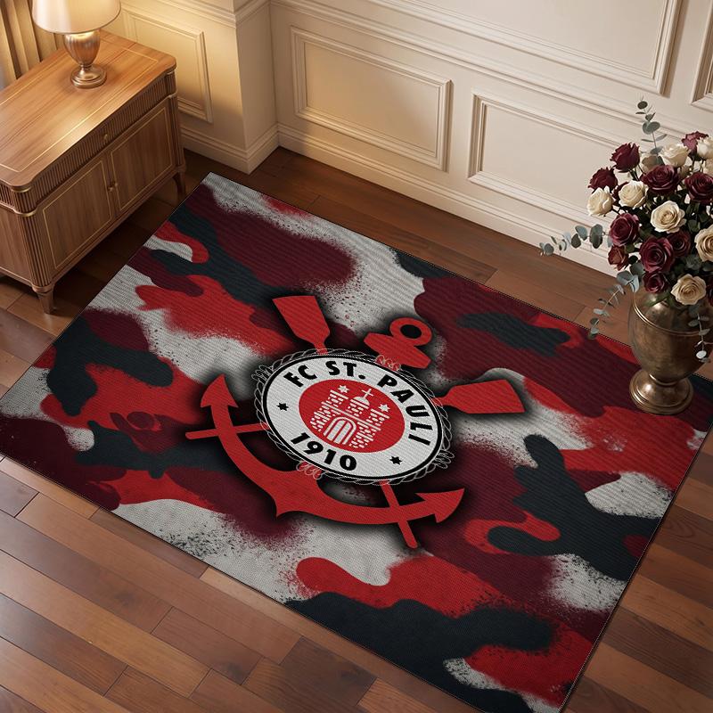 FC St. Pauli Football Print Crystal Velvet Rug, Comfortable Water Absorbent Non Slip Indoor Floor Carpet