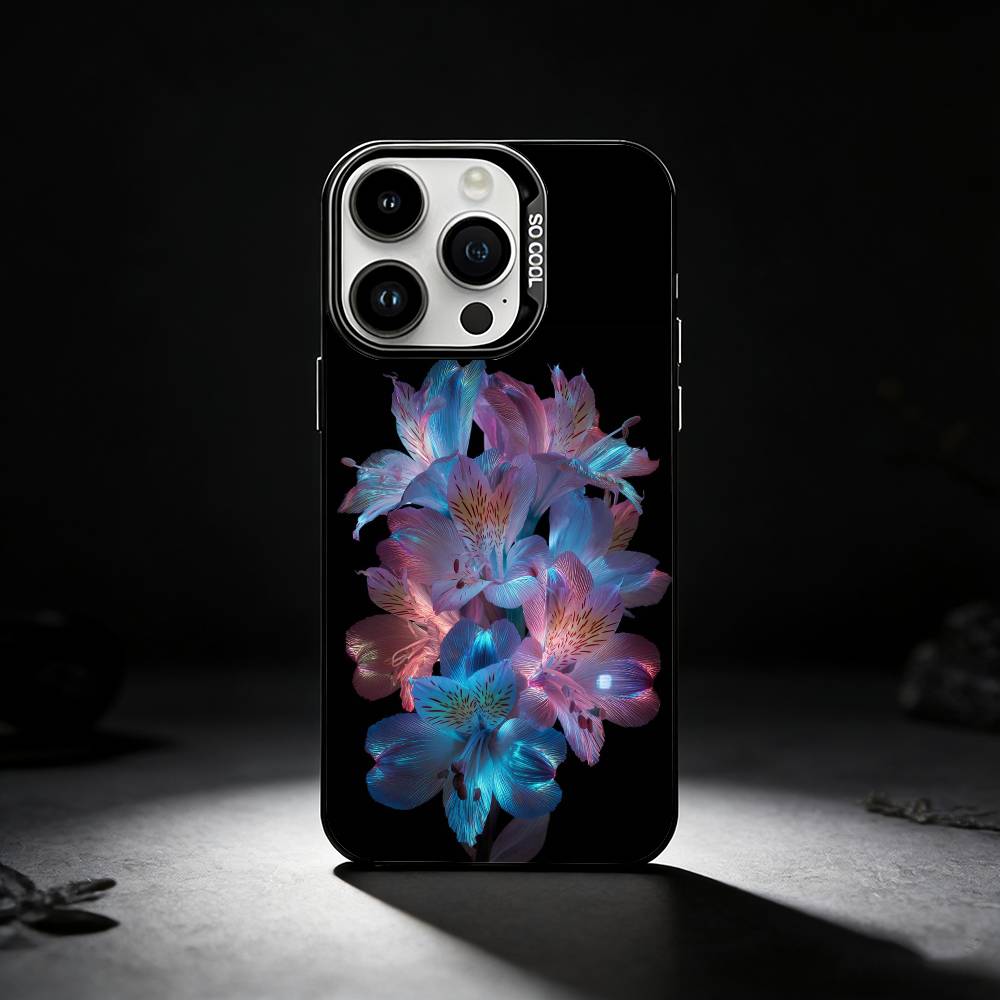 Neon Glow Flowers Phone Case For iPhone 17,16,15,14,13,12,11 Plus,Pro Max,XS,Colored silver phone case