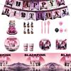 Blackpink Party Supplies Disposable Cutlery Paper Plates Paper Cups Tissue Girls Birthday Party Decoration