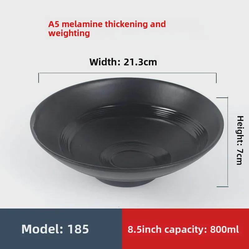 Ударопрочная меламиновая миска для лапши рамэн - черный искусственный фарфор, идеально подходит для острой лапши или риса в ресторанах.