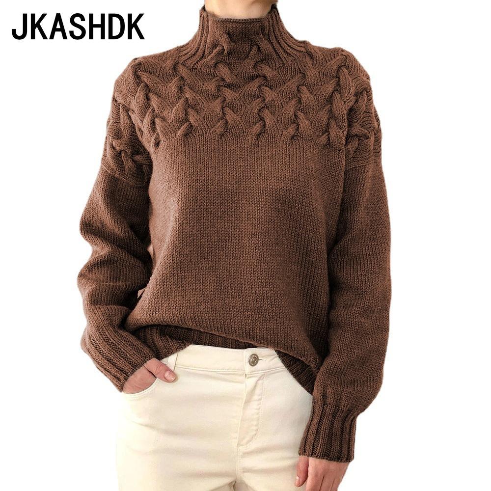JKASHDK женские модные повседневные однотонные принты осень-зима с длинным рукавом и высоким воротом свитера
