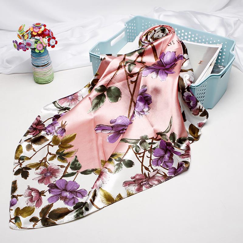 Women Simulation Silk Scarf Female Print Small Square Scarf Temperament Fashion Silk Scarf