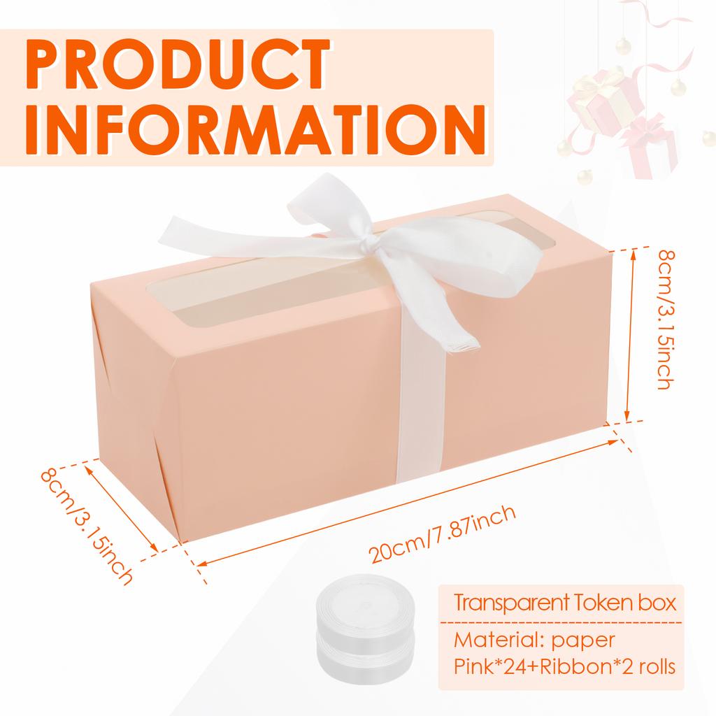 24Pcs Gift Packaging Box with Ribbon and Transparent PVC Window Wedding Christmas Birthday Party Decoration Gift Candy Cup Box