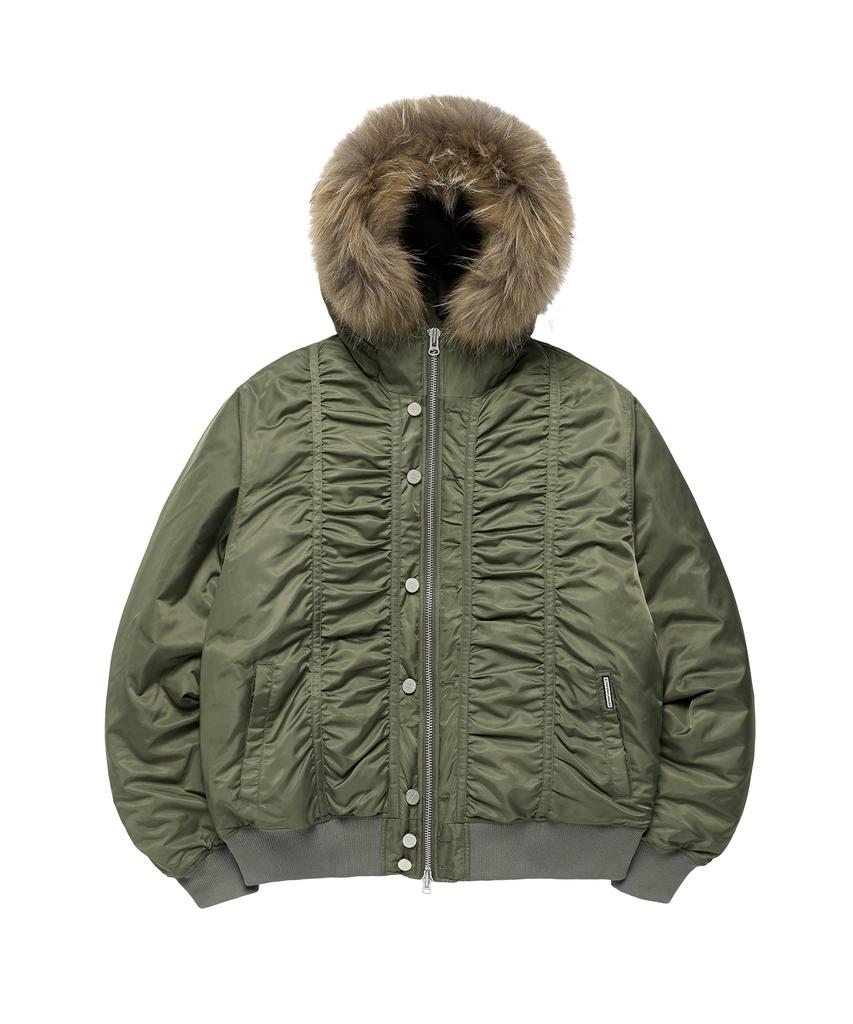 Thevinylhouse Fur Hooded Ma-1 Jacket Khaki