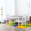 4-Piece Kids Table and Chair Set with 2 Wooden Chairs, 1 Storage Bench, and Interesting Modern Design, Grey/White