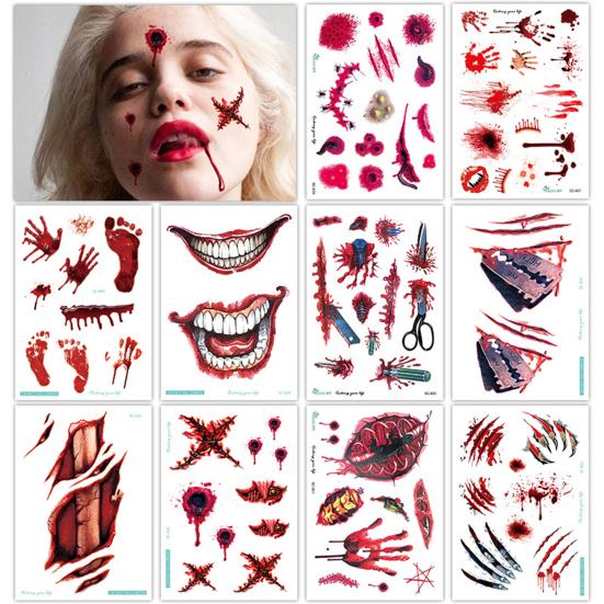 10 шт. наклейки для татуировки на Хэллоуин, шрам, временный косплей, боди-арт, наклейка для детей, пасхальный палец, реалистичный узор, наклейки для лица, жуткая атмосфера, вечеринка, мероприятие