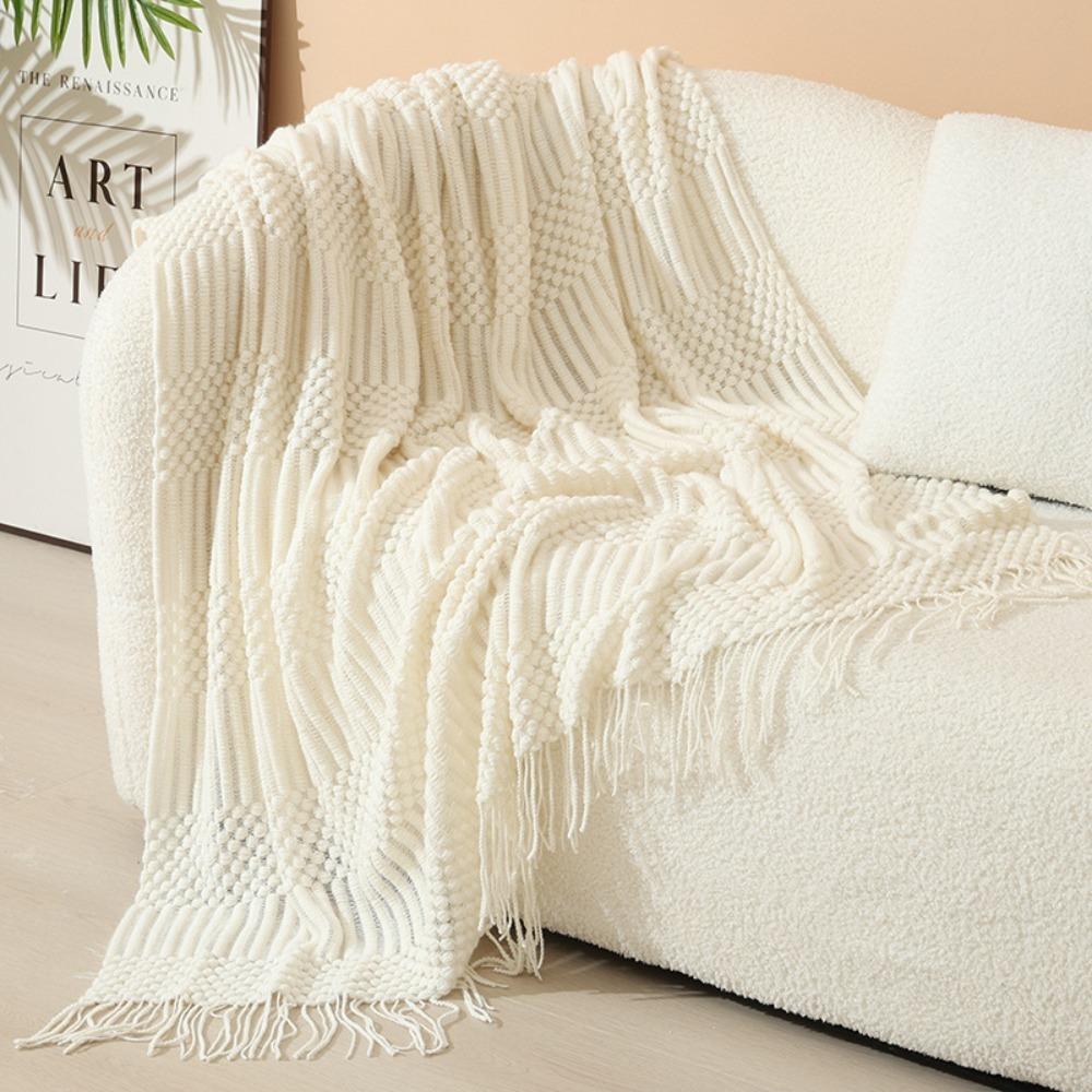 Bedspread Cover Skin-friendly Nordic Knitted Blanket Soft With Tassel Sofa Plaid Blanket Breathable Nap Blanket Airplane