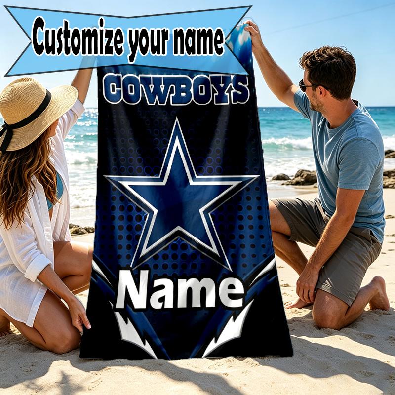Custom Name Personalized Dallas Cowboys Print Beach Towel, for Trip Camping Beach Party Home Decor, Birthday Gift for Family & Friends