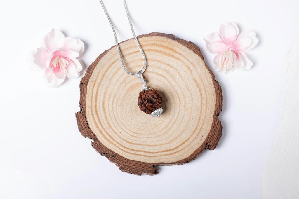 Natural 4 Mukhi Rudraksha 925 Siver Pendant - Nepali Origin | Vedic Bead For Meditation, Energy, Concentration & Clarity | Organic & Lab Certified