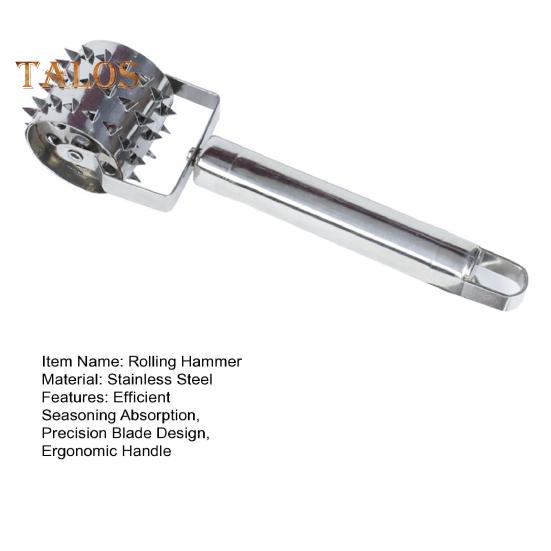 Тендерайзер для мяса, роликовый молоток, лезвие из нержавеющей стали, вращающаяся ручка, кухонный инструмент для стейка, курицы, свинины, говядины, пиццы