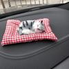 Simulation Sleeping Cat Decoration with Plaid Mat Odor Removal Bamboo Charcoal Plush Kitten Stuffed Animal Doll Home Office Desktop Car Interior