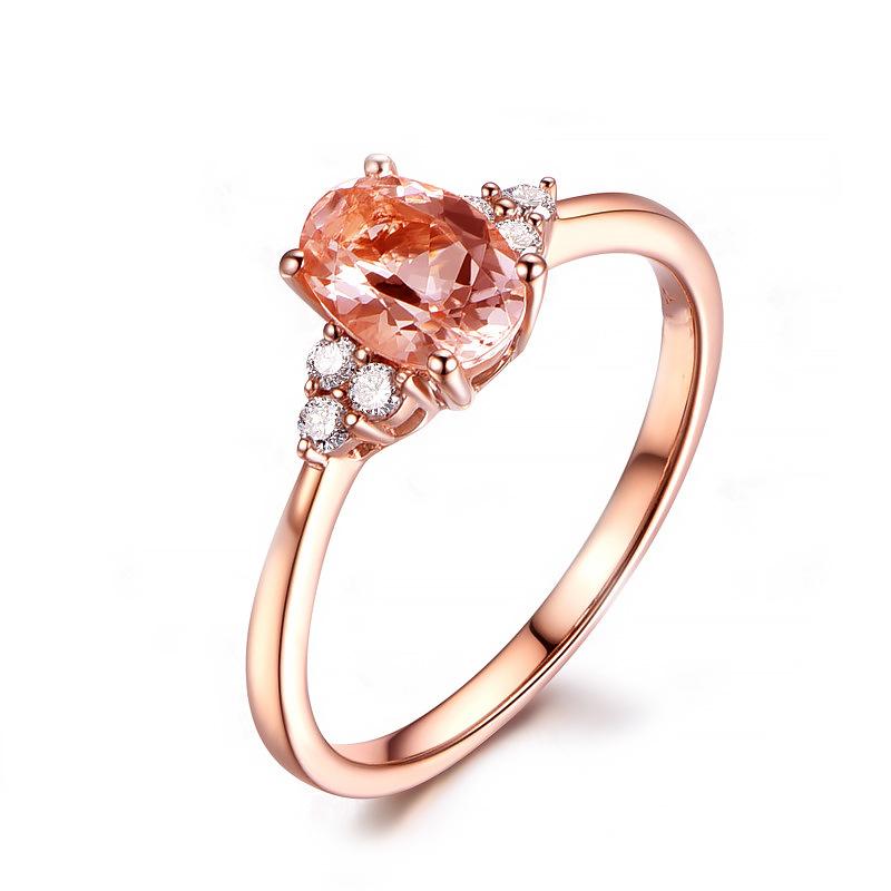 Rose Gold Plated Imitation Natural Red Garnet Ring, Female Simple Treasure Inlaid Zircon Diamond Ring