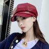 Pu Leather Star Anise Hat Autumn British Tide Spring and Autumn Fashion Versatile Leather Hat Duck Tongue Beret