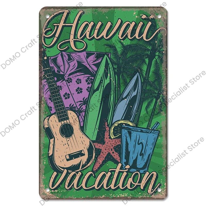 Surfing Board Poster Vintage Metal Tin Signs Enjoy Summers Metal Plaque Retro Wall Art Decor for Surf Club Pub Bar