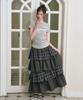 The Green Lab Tiered Long Skirt With Cancan Check [Charcoal Gray Check]