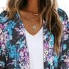 Women Chiffon Shirt V-Neck Half-Sleeve Digital 3D Print Breathable Sunscreen Cardigan Coat Open Front Mid-length Coat