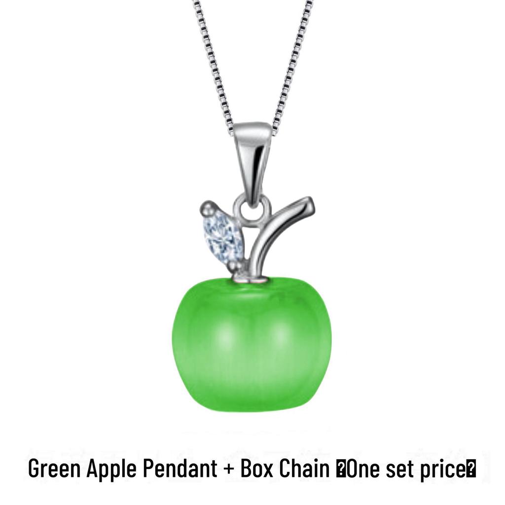 Классическое ожерелье с подвеской в виде яблока «кошачий глаз» из серебра с платиновым покрытием, розовым кристаллом и лунным камнем