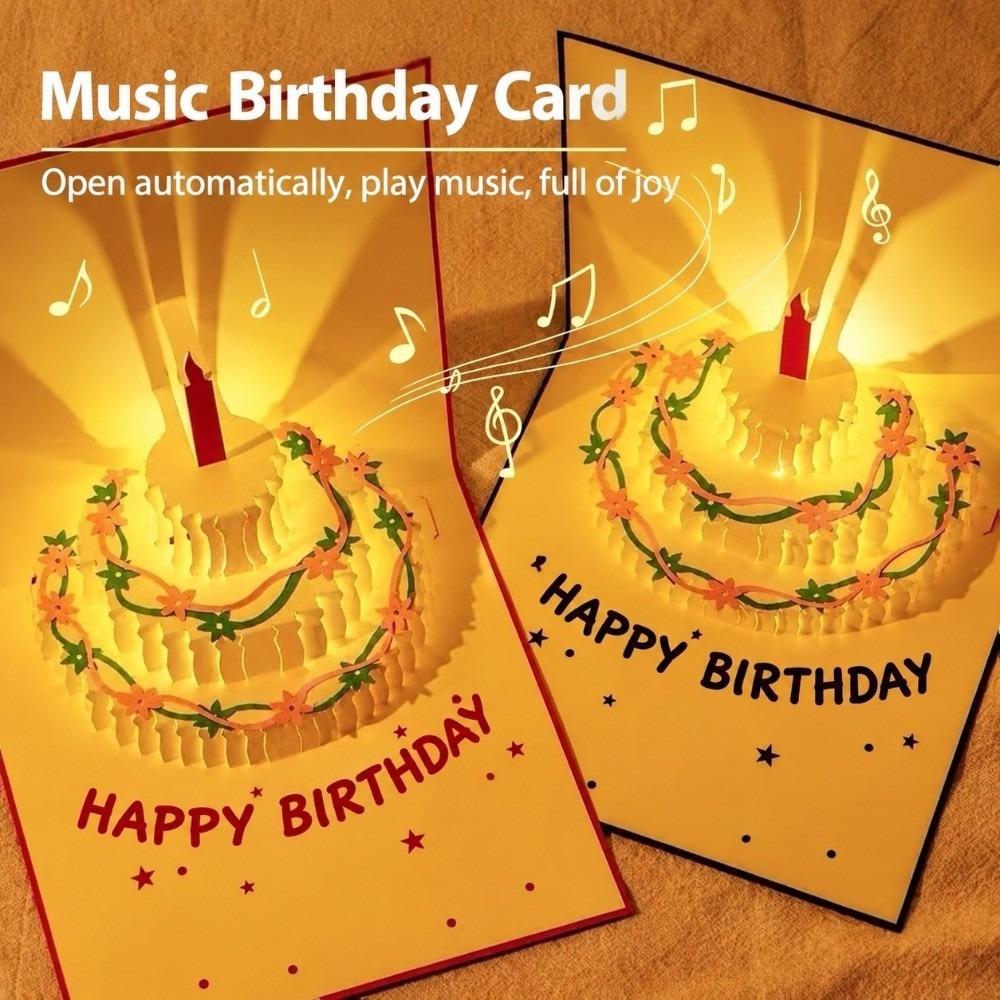 Music Function 3D Birthday Cake Cards 3D Pop Up Birthday Card for Boyfriend Girlfriend Friends