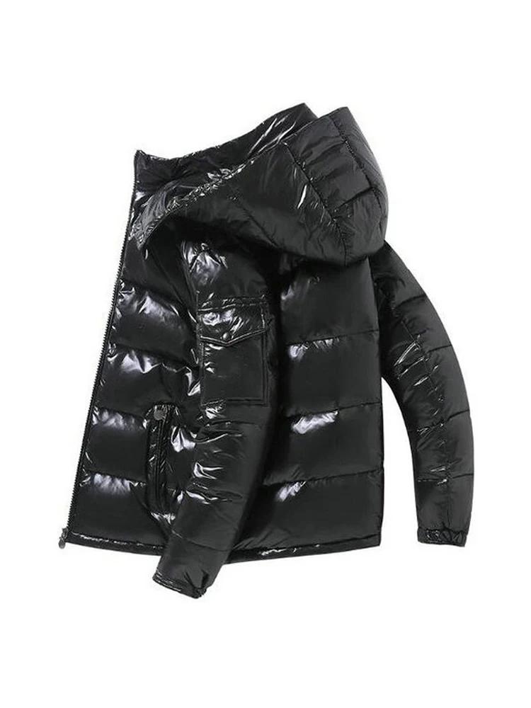 Бренд Пальто из белого утиного пуха Мужское Зимняя мода Однотонная куртка на молнии Верхняя одежда Утепленная пуховая куртка Мужская Повседневная с капюшоном Блестящая Теплая Свободная Парка