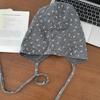 Internet celebrity popular pile hat pastoral floral strap headgear female versatile big head circumference show face small loose cold hat