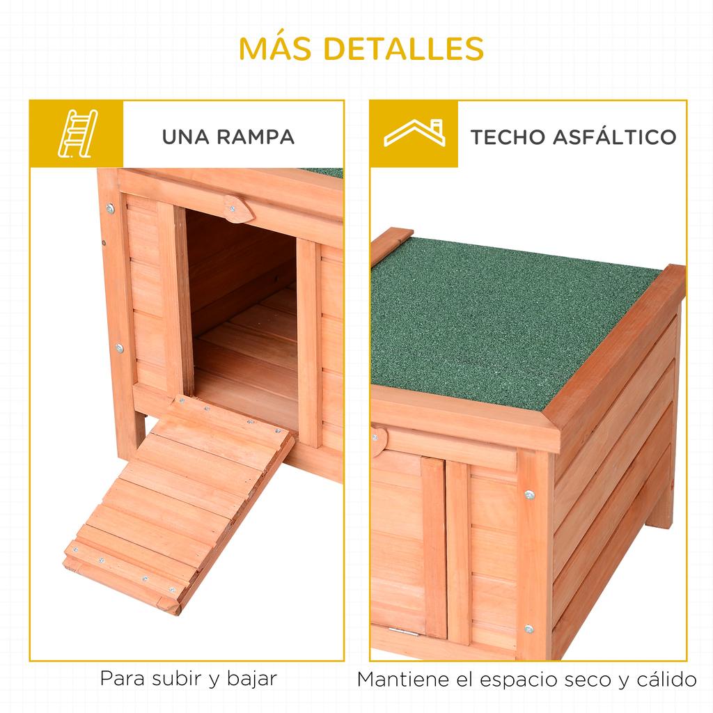 Wooden Outdoor Rabbit Hutch Cage for Small Pet Rodents with Asphalt Roof, Opens Up and Non-Slip Ramp, 42x51x43 cm, Natural