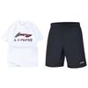 Li Ning Повседневный набор: футболка с принтом логотипа-буквы, круглым вырезом, коротким рукавом, однотонная, дышащая, тканые шорты-пятиточки. Унисекс. AHSS971-3+AKSP831-4