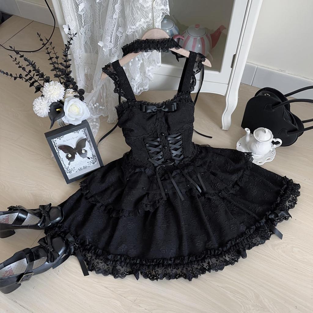 Toku и Yuu Лолита JSK Готическая Лолита Mori Girl Сарафан с Кружевной Плетёной Мини Готической Принцессой Милой Лентой Mori Girl Платье для Школьного Фестиваля,
