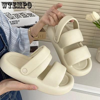 Женские сандалии из ЭВА для улицы, однотонные, на толстой подошве, повышающие универсальность, повседневные удобные нескользящие тапочки на мягкой подошве и плоском каблуке