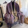 Luxury Winter Women's Cashmere Scarf - Printed Tasseled Embroidered Shawl, Warm Pareo Cape & Elegant Poncho