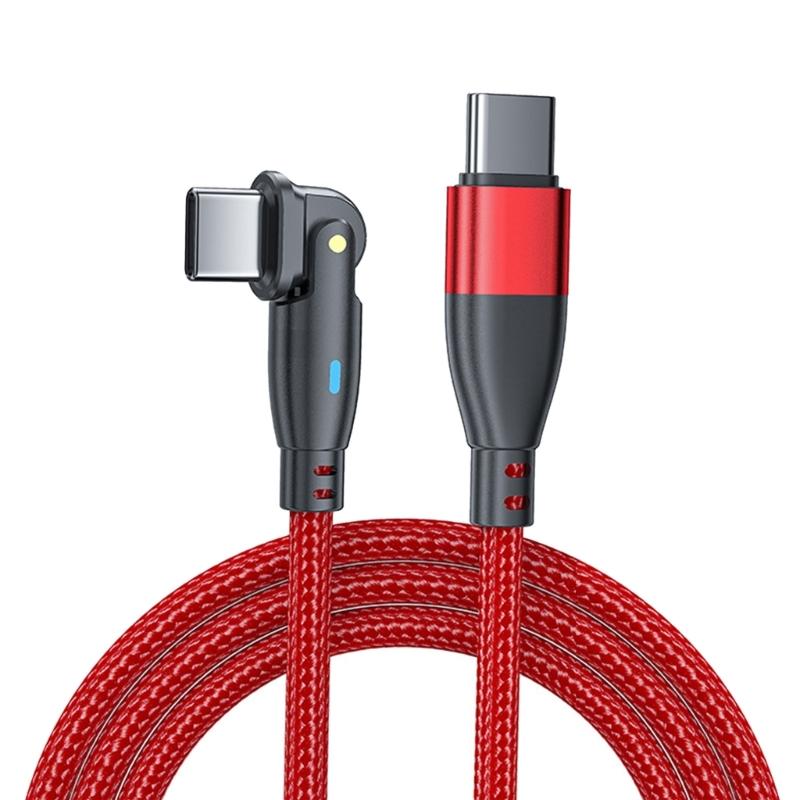Кабель Type C мощностью 60 Вт со светодиодной подсветкой, оплеткой из нейлона, USB C, для быстрой зарядки, с регулируемыми на 180 градусов головками для удобства