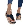 2025 new large size toe solid color platform slippers independent station slope heel women's buckle fish mouth flip-flops