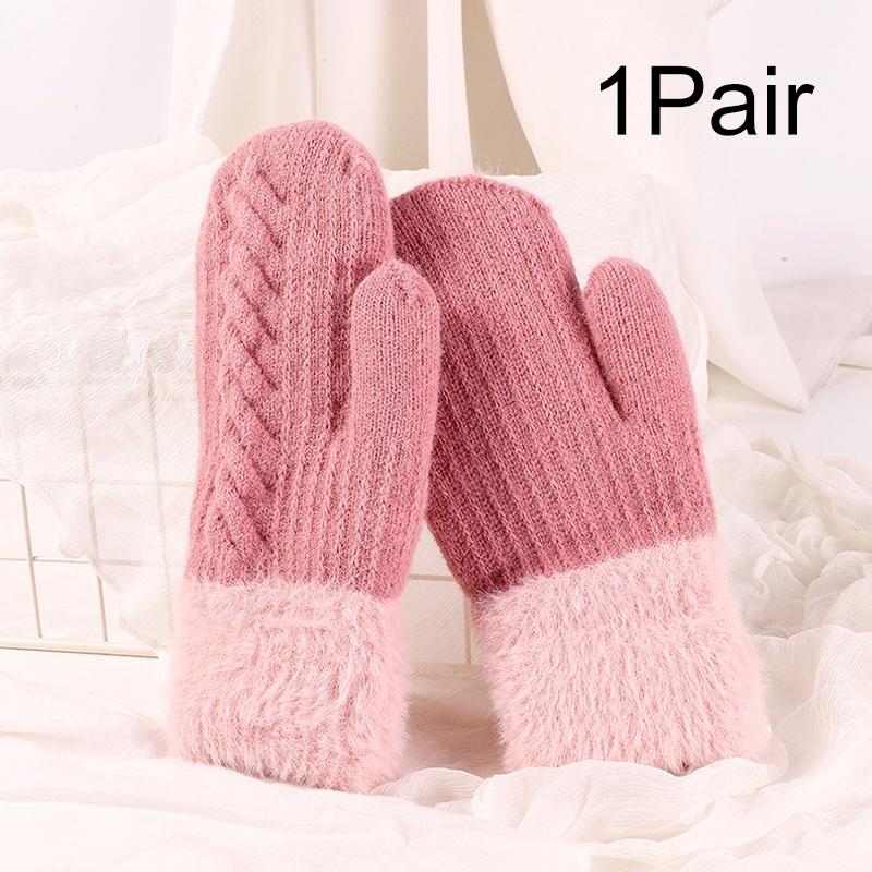 1Pair Cute Fashion Knit Mittens Winter Warm Plus Velvet Soft Thicken Cycling Mittens