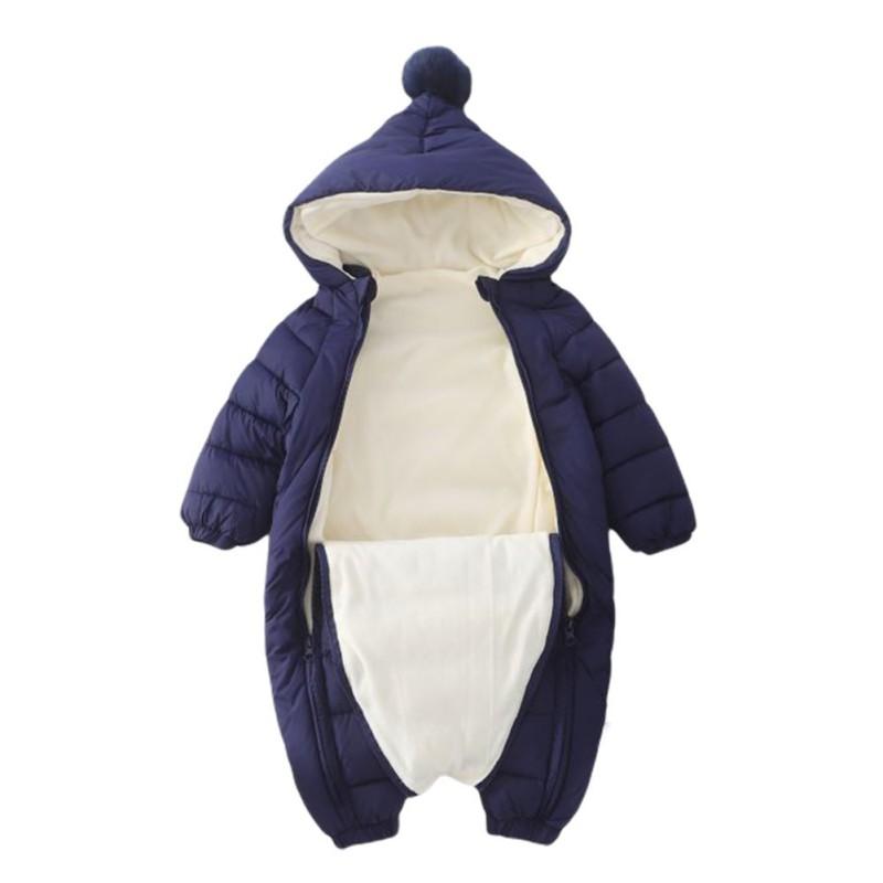 Зимний детский комбинезон с капюшоном, цельный комбинезон на молнии с помпоном, перчатки и чехлы для ножек для девочек и мальчиков