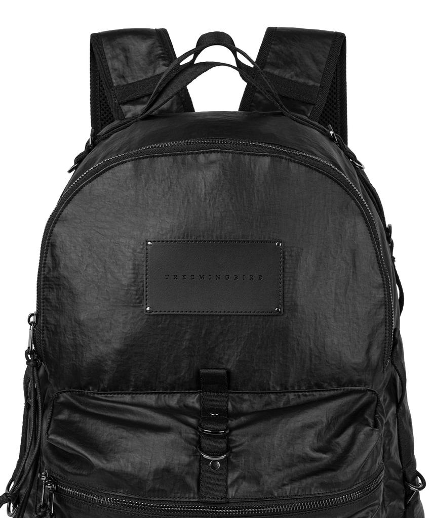 Treemingbird Leather Label Big Coated Backpack [ Black ]