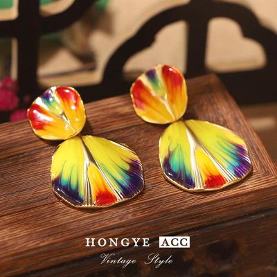 Винтажные эмалевые серьги в стиле Ван Гога – Уникальный высококлассный дизайн из 925 пробы с ракушкой для женщин