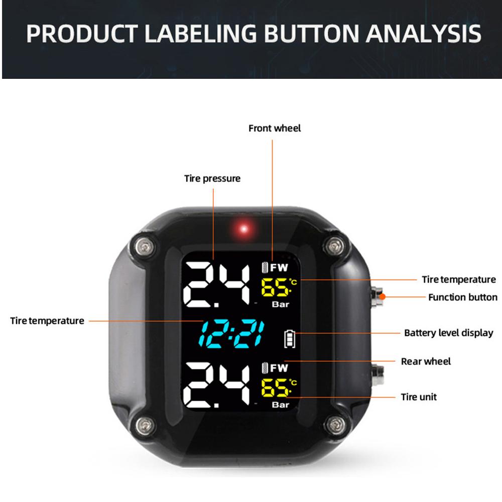 Монитор давления в шинах мотоцикла, цифровой дисплей, беспроводная система мониторинга давления в шинах мотоцикла, 2 внешних датчика в шинах для мотоцикла, мото
