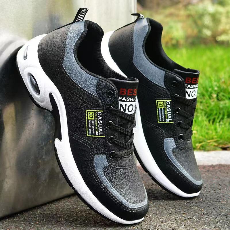 Men's New Air Cushion Faux Leather Athletic Sneakers, Breathable Outdoor Casual Shoes, Trendy Versatile Student Walking Shoes for Men